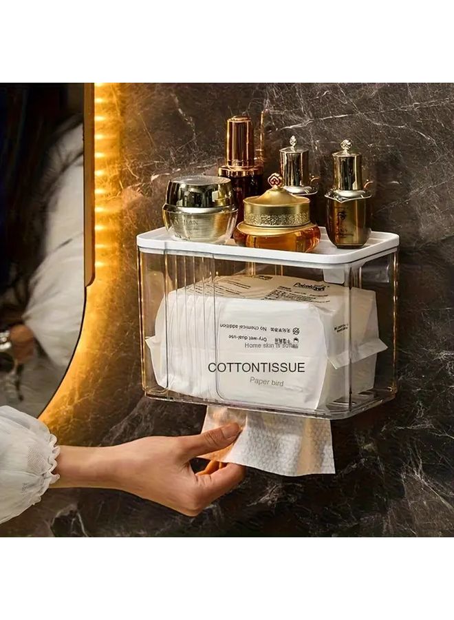 White Wall Mounted Tissue Box Holder No Drill Installation Waterproof Plastic Bathroom Storage Shelf - Image 2